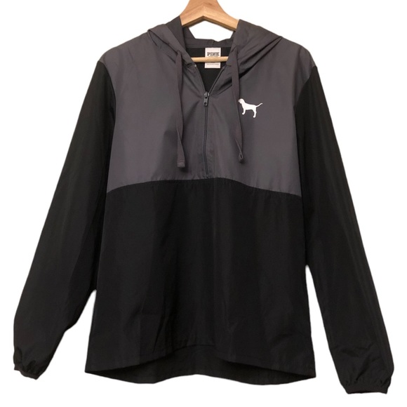 PINK VICTORIA’S SECRET Black Gray Windbreaker Anorak Half-Zip Jacket - Picture 2 of 10